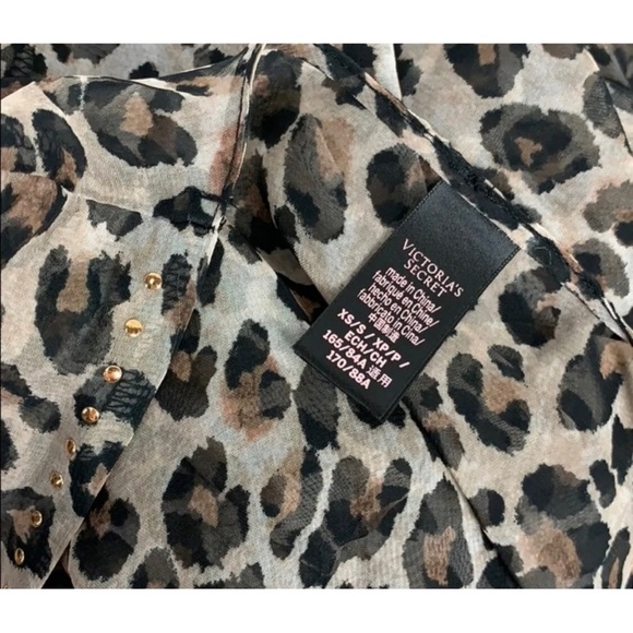 Victoria's Secret Sz XS S Long Leopard Print Sheer Ruffled Robe Jacket Cover-Up - Picture 9 of 16
